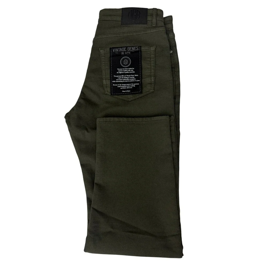 VGB Vintage Genes Black Men's Green Olive Denim Jean Slim Fit Stretch 34W X32L